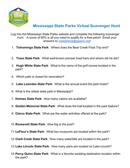 Mississippi State Parks Virtual Scavenger Hunt