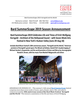 Bard Summerscape 2019: Korngold and His World