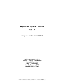 Fugitive Agrarian Collection