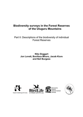Biodiversity Surveys in the Forest Reserves of the Uluguru Mountains