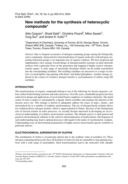 New Methods for the Synthesis of Heterocyclic Compounds*