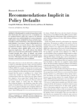 Recommendations Implicit in Policy Defaults Craig R.M