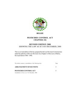 Belize Pesticides Control Act Chapter 216 Revised Edition