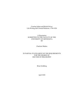 Life-Writing and Colonial Relations, 1794-1826 a Dissertation