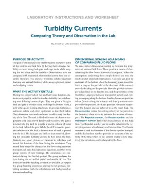 Turbidity Currents Comparing Theory and Observation in the Lab