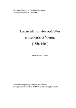 La Circulation Des Opérettes Entre Paris Et Vienne (1856-1904)