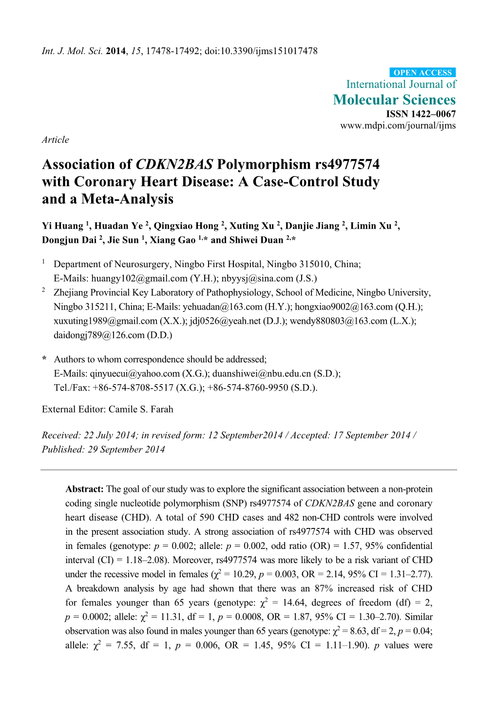 With Coronary Heart Disease: a Case-Control Study and a Meta-Analysis