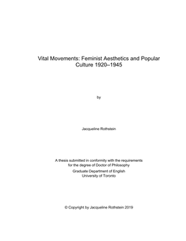 Vital Movements: Feminist Aesthetics and Popular Culture 1920–1945