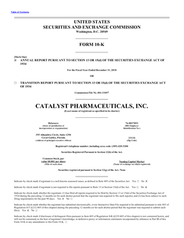 CATALYST PHARMACEUTICALS, INC. (Exact Name of Registrant As Specified in Its Charter)