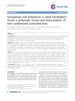 Vasopressin and Terlipressin in Adult Vasodilatory Shock: a Systematic Review and Meta-Analysis of Nine Randomized Controlled Tr