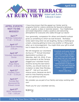 April 2016 APRIL EVENTS NOT to BE MISSED!