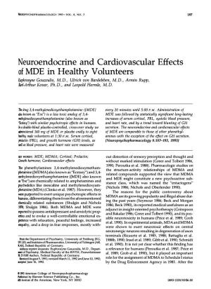 Neuroendocrine and Cardiovascular Effects of MDE in Healthy Volunteers