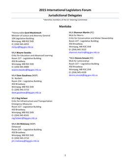 2015 International Legislators Forum Jurisdictional Delegates *Identifies Members of the ILF Steering Committee