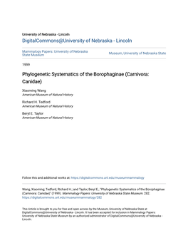 Phylogenetic Systematics of the Borophaginae (Carnivora: Canidae)