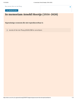 In Memoriam Arnold Heertje (1934–2020)