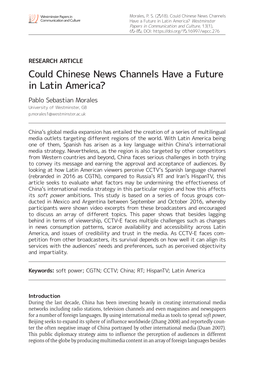 Could Chinese News Channels Have a Future in Latin America? Westminster Papers in Communication and Culture, 13(1), 60–80, DOI