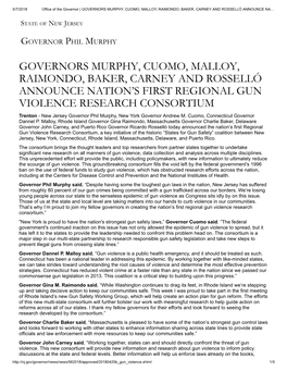 Governors Murphy, Cuomo, Malloy, Raimondo, Baker, Carney and Rosselló Announce Na…