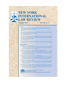 NEW YORK INTERNATIONAL LAW REVIEW Summer 2009 Vol