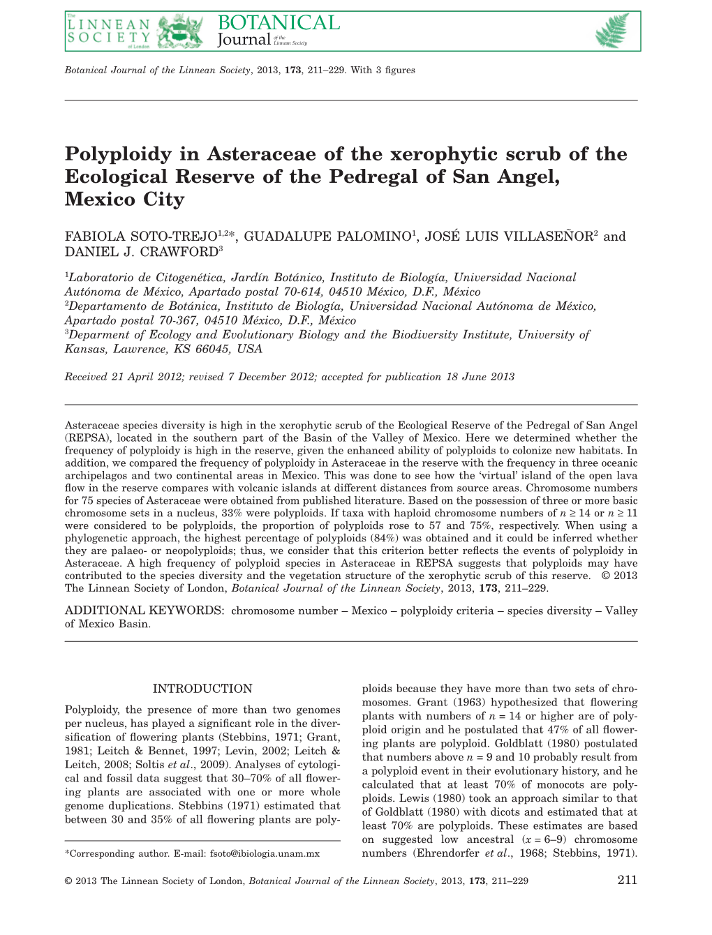 Polyploidy in Asteraceae of the Xerophytic Scrub of the Ecological Reserve of the Pedregal of San Angel, Mexico City