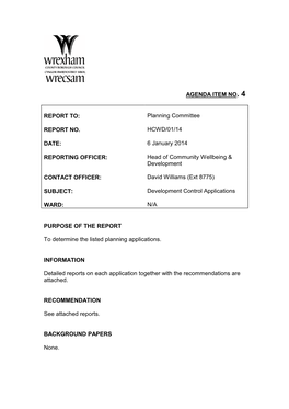 Planning Committee REPORT NO. HCWD/01/14 DATE