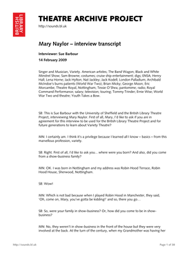 Theatre Archive Project: Interview with Mary Naylor