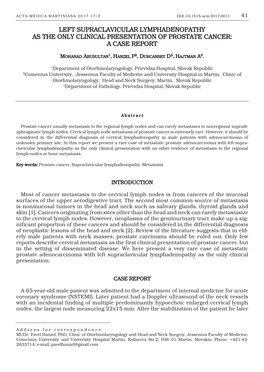 Left Supraclavicular Lymphadenopathy As the Only Clinical Presentation of Prostate Cancer: a Case Report