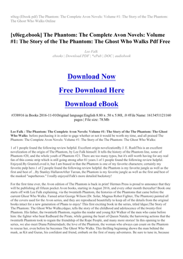 [X0ieg.Ebook] the Phantom: the Complete Avon Novels: Volume #1: the Story of the the Phantom: the Ghost Who Walks Pdf Free