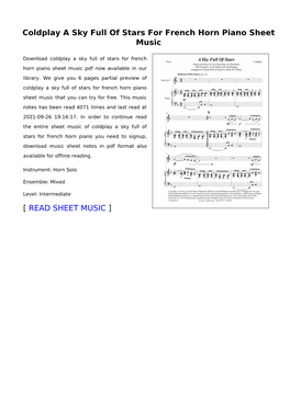 Coldplay a Sky Full of Stars for French Horn Piano Sheet Music