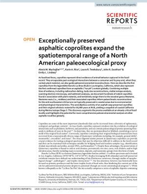 Exceptionally Preserved Asphaltic Coprolites Expand the Spatiotemporal Range of a North American Paleoecological Proxy Alexis M