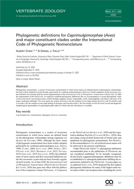 Phylogenetic Definitions for Caprimulgimorphae (Aves) and Major Constituent Clades Under the International Code of Phylogenetic Nomenclature