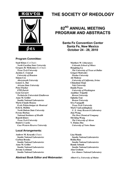 The Society of Rheology 82Nd Annual Meeting, October 2010 I Contents