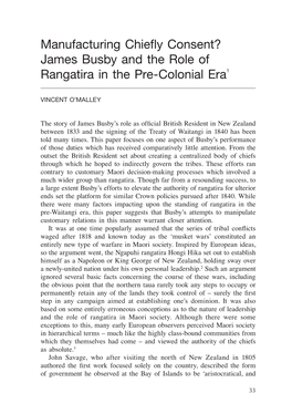 James Busby and the Role of Rangatira in the Pre-Colonial Era1