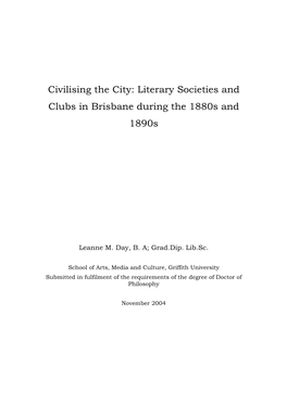 Literary Societies and Clubs in Brisbane During the 1880S and 1890S