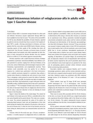Rapid Intravenous Infusion of Velaglucerase-Alfa in Adults with Type 1 Gaucher Disease