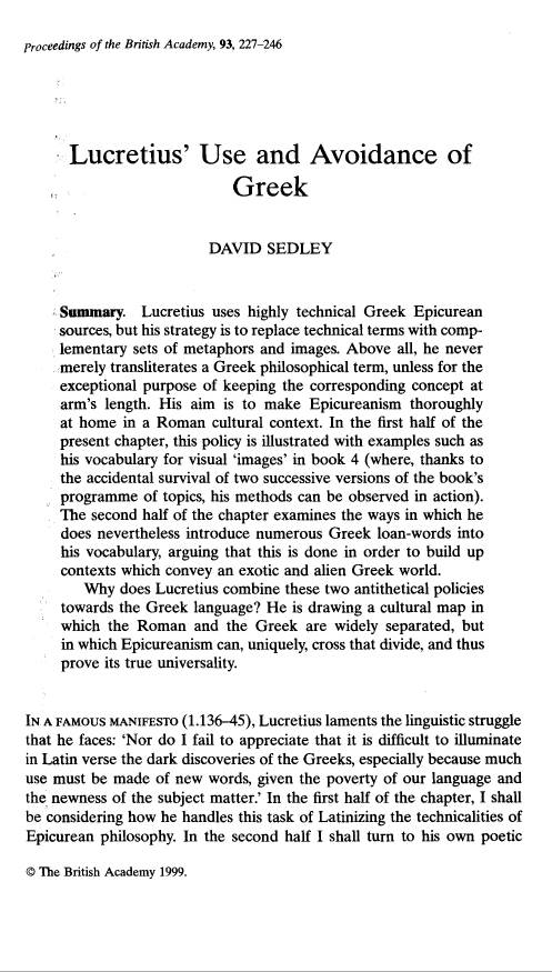Lucretius' Use and Avoidance of Greek 243