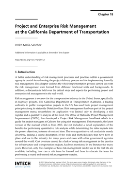 Project and Enterprise Risk Management at the California Department of Transportation