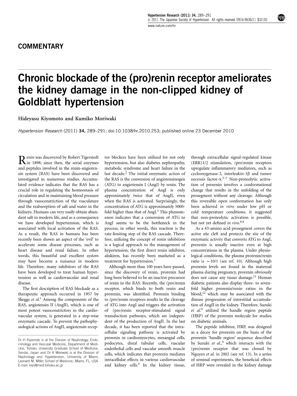 (Pro)Renin Receptor Ameliorates the Kidney Damage in the Non-Clipped Kidney of Goldblatt Hypertension