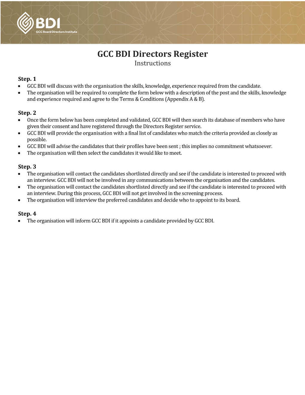 GCC BDI Directors Register Instructions