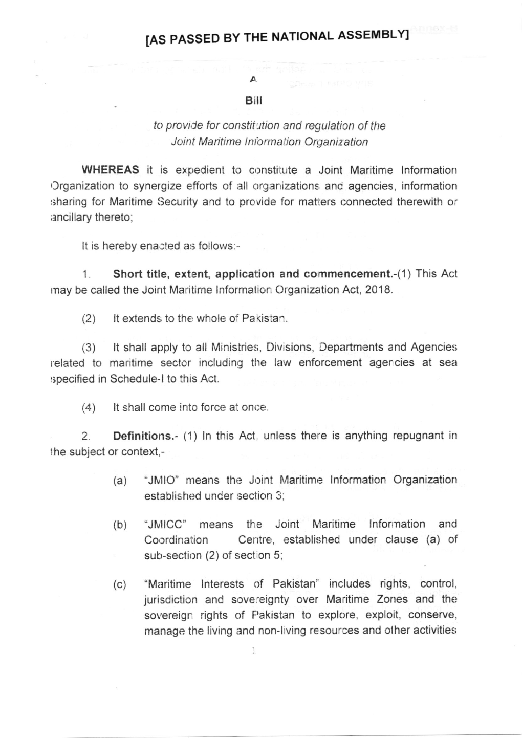 The Joint Maritime Information Organization Act, 2018