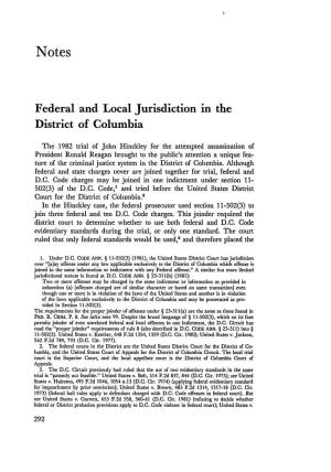 Federal and Local Jurisdiction in the District of Columbia