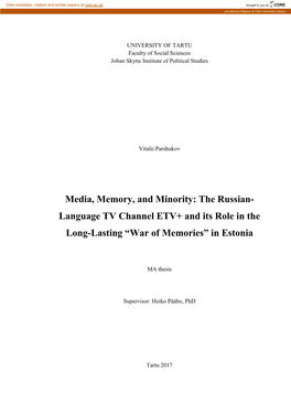 Language TV Channel ETV+ and Its Role in the Long-Lasting “War of Memories” in Estonia