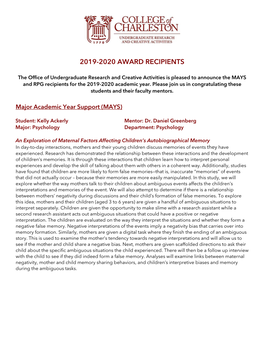 2019-2020 Award Recipients