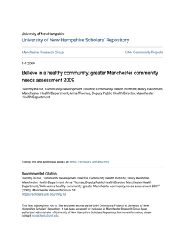 Believe in a Healthy Community: Greater Manchester Community Needs Assessment 2009