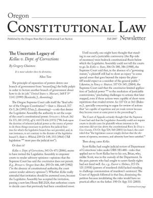 Constitutionalpublished by the Oregon State Bar’S Constitutional Law Section Fall 2007 Lawnewsletter