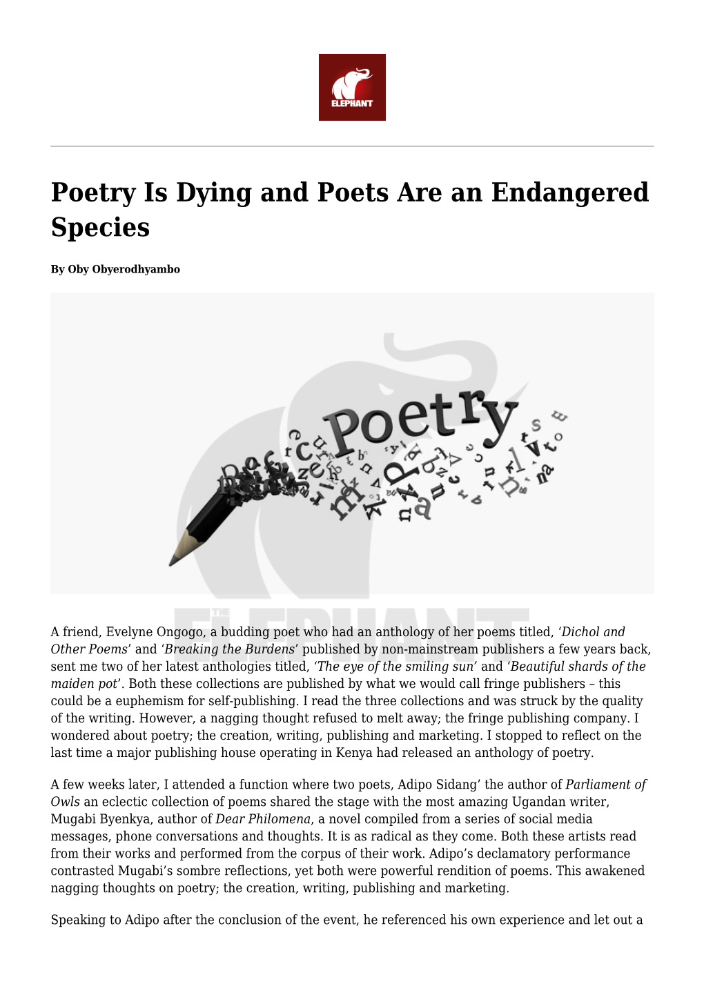 Poetry Is Dying and Poets Are an Endangered Species