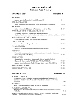GANITA BHĀRATĪ Contents Pages Vol. 1-27