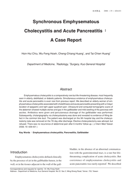 Synchronous Emphysematous Cholecystitis and Acute Pancreatitis a Case Report 429