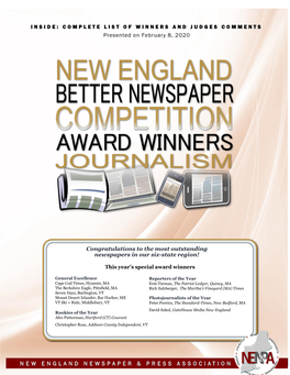 New England Better Newspaper Competition Award Winners