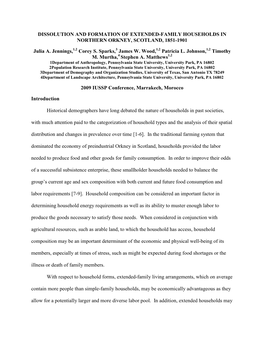 Dissolution and Formation of Extended-Family Households in Northern Orkney, Scotland, 1851-1901