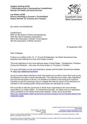 Letter of 30 September from the Minister for Health
